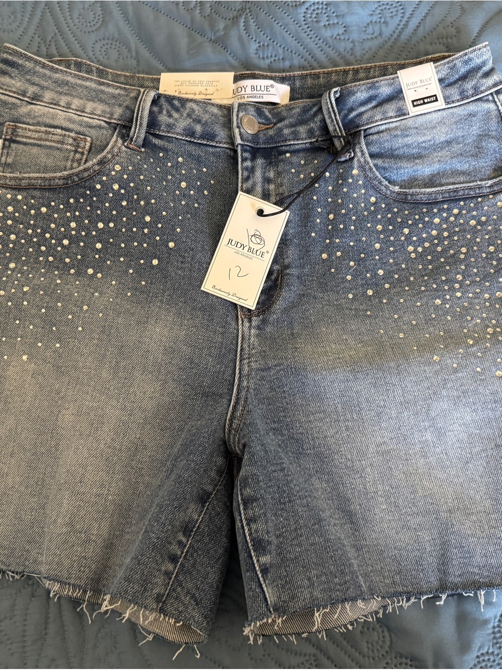Judy Blue Distressed Light Blue Studded Denim Shorts